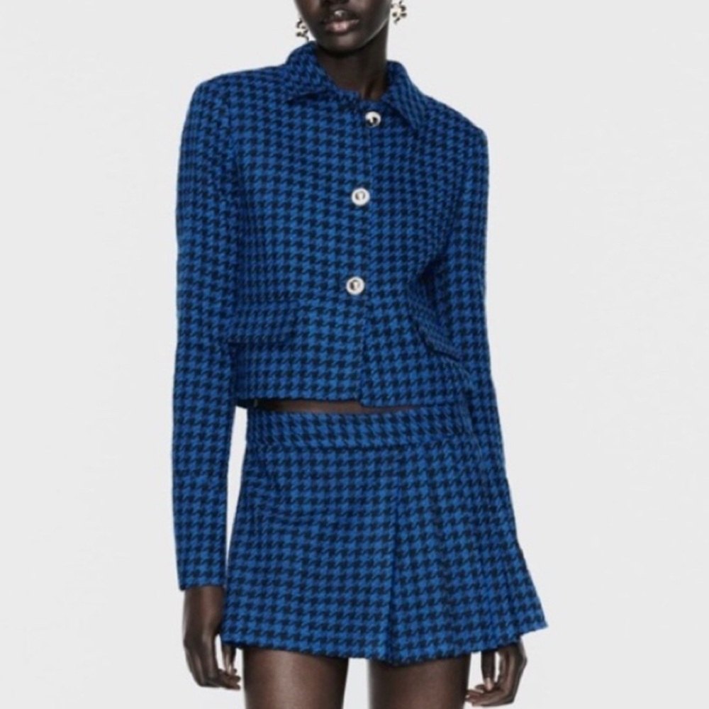 Blue Textured Houndstooth Jacket and Skort Set